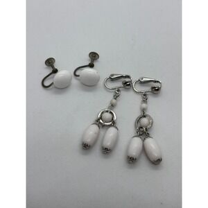 Vintage Earrings White Silver Tone Elegant Minimalist Style MCM Hong Kong